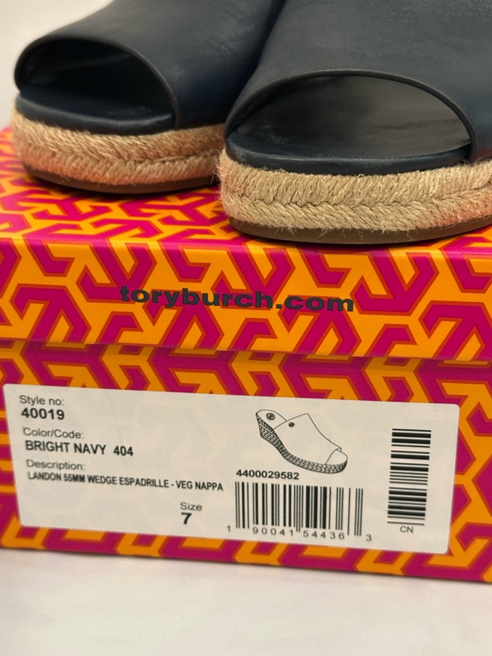 Tory Burch Navy Leather Espadrille Wedge s - Picture 3 of 5